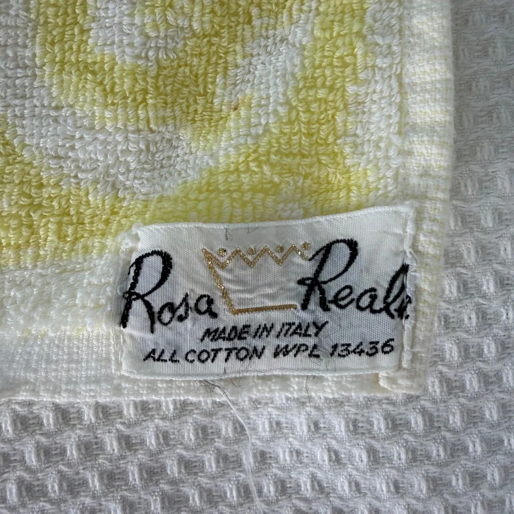 Vintage Rosa Reale Italy Cotton Hand Towels Set of 2 Yellow White Floral Rose